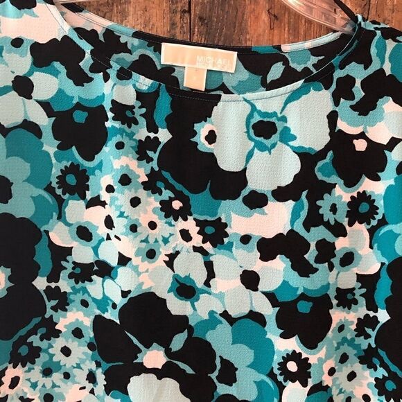 Michael Kors Sz S Turquoise Springtime Floral Relaxed Side Tie Kimono Top - Picture 3 of 8
